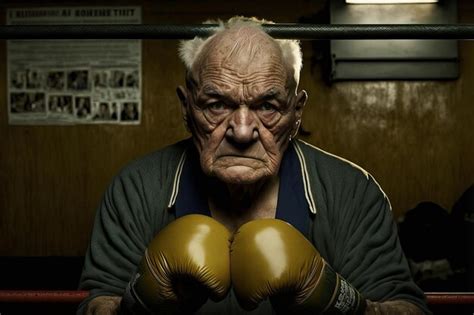 Premium Photo Old Man With A Defiant And Angry Face Boxing Gloves And