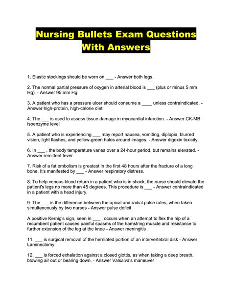 SOLUTION Nursing Bullets Exam Questions With Answers Studypool