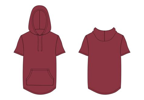 Hoodie Technical Fashion Flat Sketch Vector Illustration Red Color