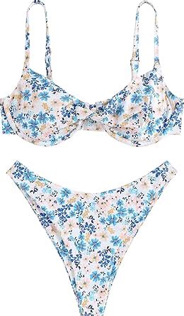 Amazon ZAFUL Women S Twist Front Bikini Sets Underwire Tie Back Bikini High Waisted Two