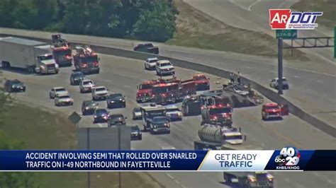 Tractor Trailer Rolls Over On I 49 In Fayetteville