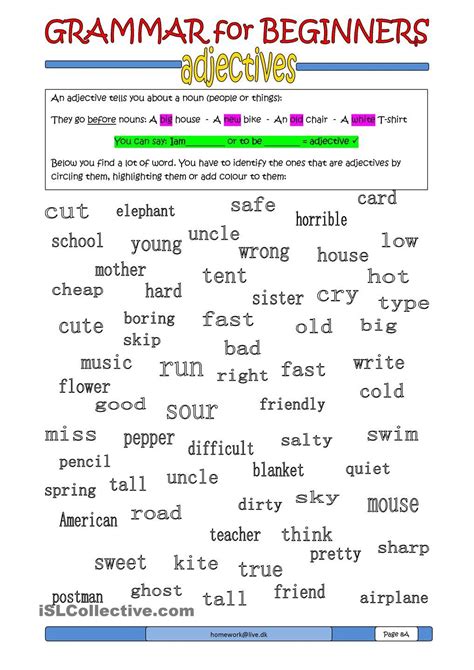 Adjectives 5th Grade Worksheet