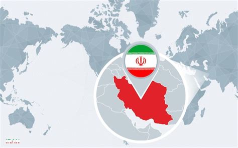 Carte du monde centrée sur l Amérique avec l Iran agrandi Vecteur Premium