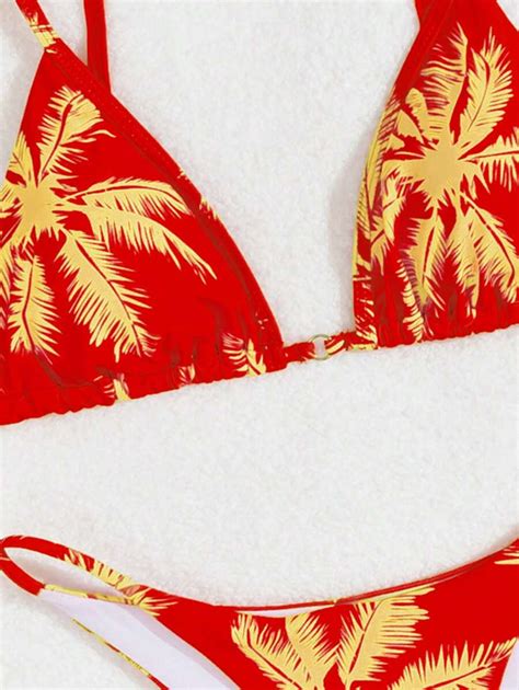 SHEIN Swim Women Tropical Plant Print Sexy Bikini Set For Vacation