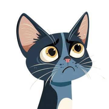 Worried Flat Color Style Cartoon Cat Face Worried Face Cat Png