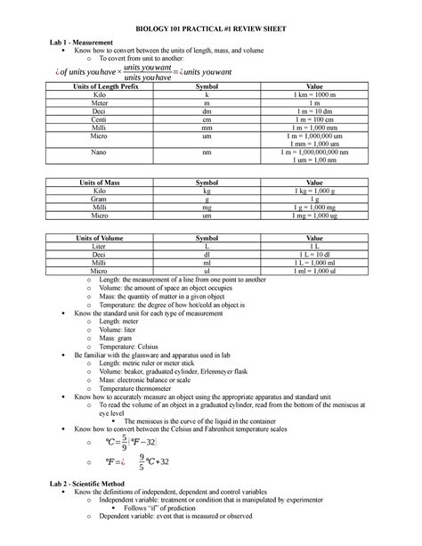 Lab Practical Study Guide Biology Practical Review Sheet Lab