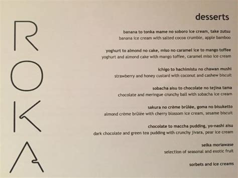 roka restaurant menu