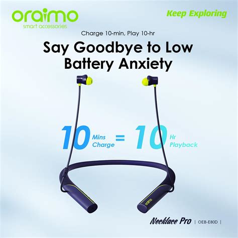 Oraimo Necklace Pro Havybass Hybrid Anc Hr Playtime Clear Calls Neckband