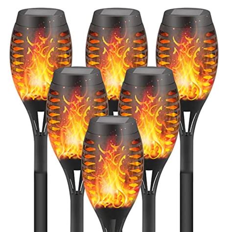 6 Pack Flickering Flame Solar Torch Lights Waterproof Outdoor Landscape Lanterns For Garden