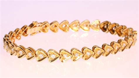 Retro 18k Yellow Gold Diamond Heart Bracelet 1 28ctw