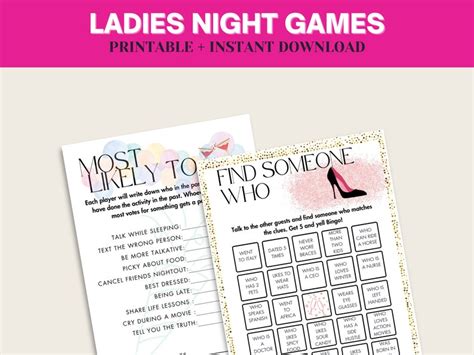 Ladies Night Games Printable Ladies Nightout Games Party Games Girls ...