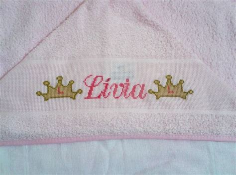 Toalha De Banho Infantil Bordada Em Ponto Cruz Princesinha L Via