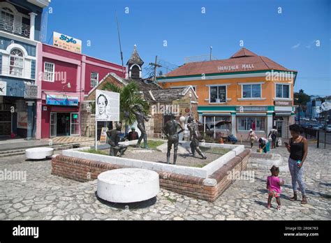 Sculpture at Sam Sharpe Square in downtown Montego Bay, Saint James ...