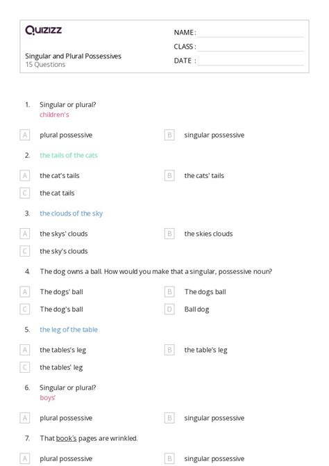 Singular And Plural Possessive Nouns Interactive Worksheet Live