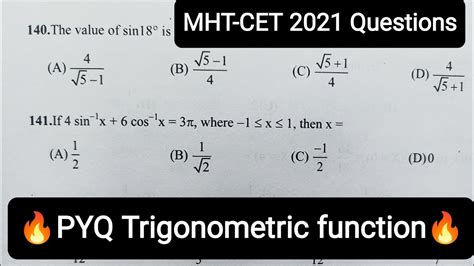 Mht Cet Pyq Trigonometric Functionpyq Series Imp For Youtube