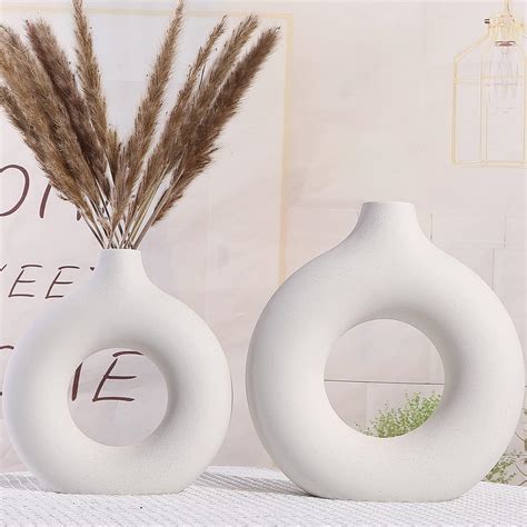 Sanferge Donut Vase Set Of Matte Beige With Black Dots Circle Hollow