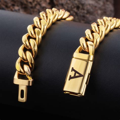 Mm Miami Initial Letter Cuban Link Bracelet In K Gold Plated