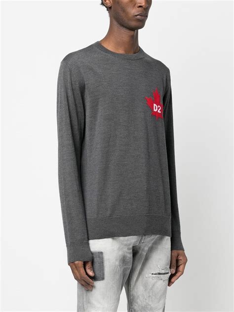 Dsquared2 Maple Leaf Motif Jumper Grey Farfetch Uk