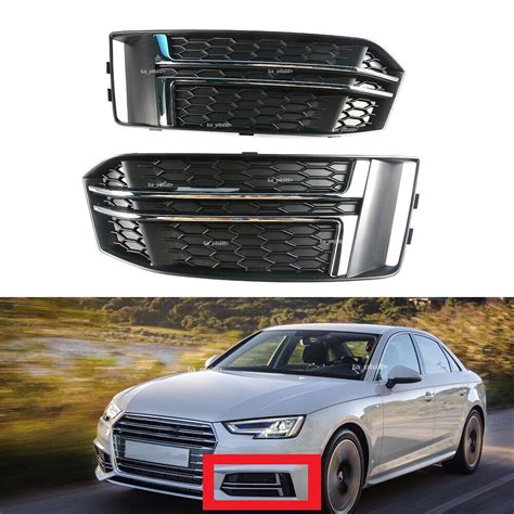 L R Front Bumper Grille Fog Light Grill Chrome Cover For Audi A4 B9 16