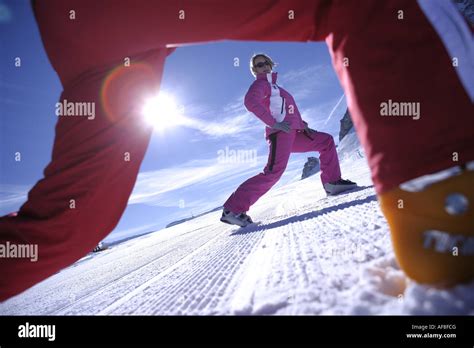 A Woman Having Skiing Lesson With A Ski Instructor Hintertux Glacier