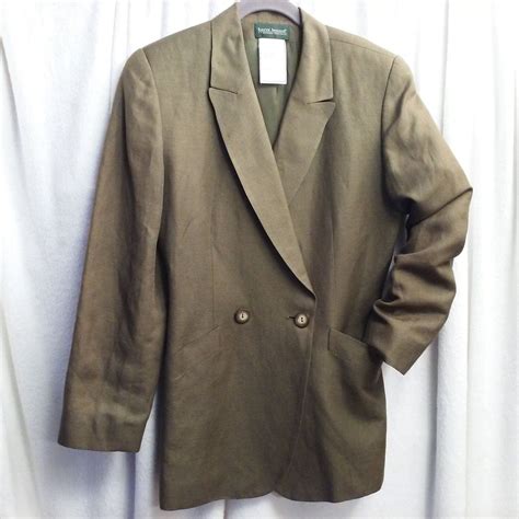 Vintage 90s Khaki Brown Lined Double Breasted Blazer Suit Coat By Harve Benard Shop Thrilling