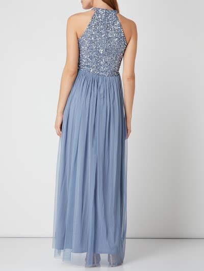 Lace Beads Abendkleid Aus T Ll Mit Pailletten Bleu Online Kaufen