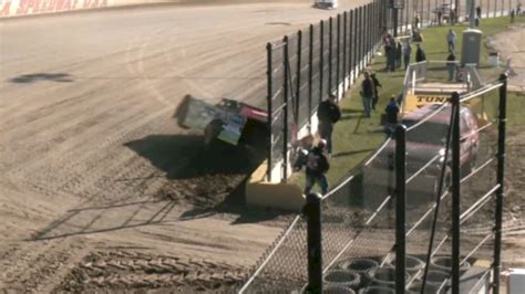 Jason Feger Hard Crash In Dtwc Heat Race At Eldora Speedway