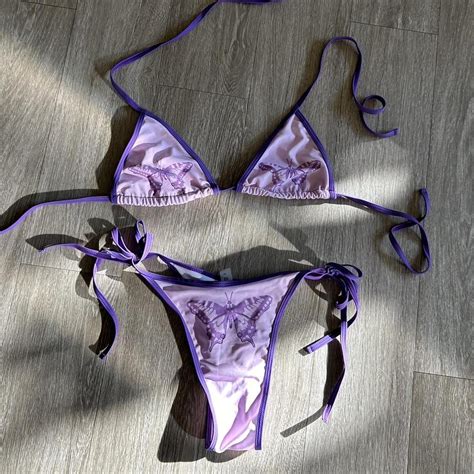Purple Butterfly Bikini Size Small No Pads In Top Depop