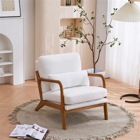 Amazon Bonnlo Teddy Fleece White Mid Century Modern Accent Chair