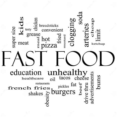 Fast Food Word Cloud Concept In Black And White Stock Illustration