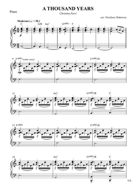 Christina Perri A Thousand Years Piano And Cello Sheets By Vesislava