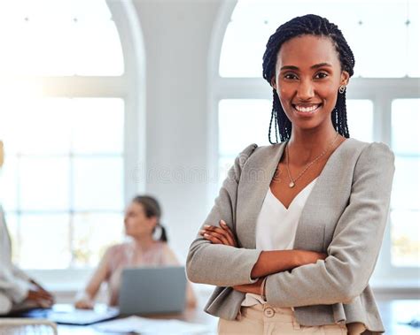 Black Woman Entrepreneur And Leader Stand In Office Happy Proud Or