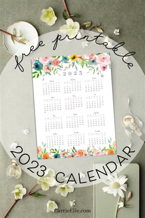 Free Printable 2023 Year-at-a-Glance Floral Calendar - Carrie Elle