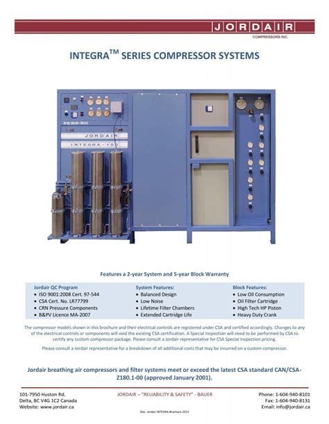 Integra Series Brochure Jordair Compressors Inc