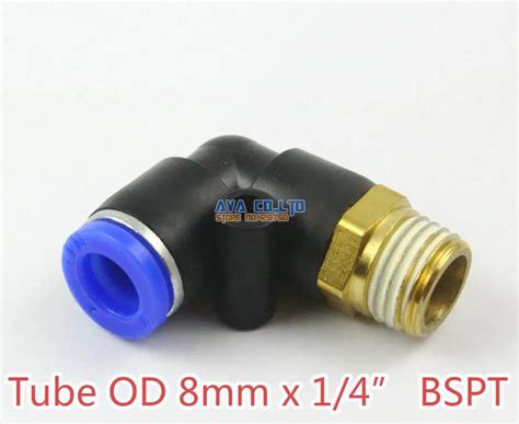 Conector Neumático De Codo Macho Bspt Tubo Od De 8mm X 1 4 De Empuje Para Conectar El