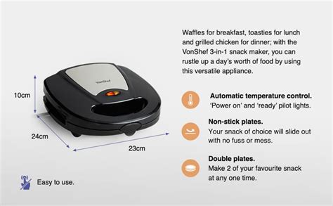 Vonshef Waffle Maker In Sandwich Toaster Panini Press Waffle