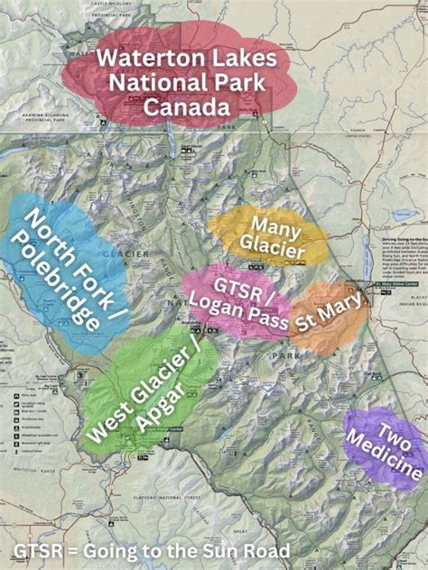 Map of Glacier National Park with Areas Labeled - 2TravelDads