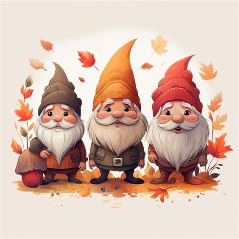 Premium Photo Three Gnomes With Hats And Long Beards Are Standing In