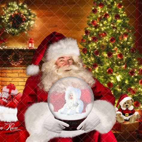 Santa Snow Globe Christmas Digital Backdrop Etsy