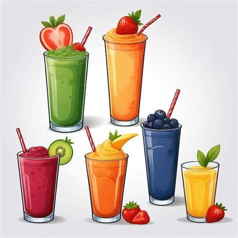 Un Dibujo De Diferentes Bebidas Incluidas Fresas Fresas Y Fresas