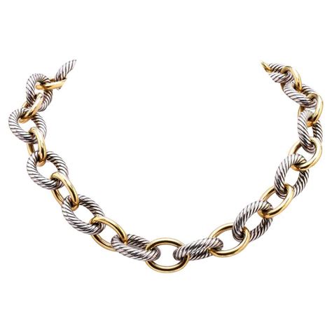 David Yurman Sterling Silver 18k Yellow Gold Pave Diamond Wheat Chain