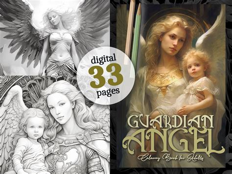 Guardian Angel Coloring Book For Adults Digital Angels Coloring Book