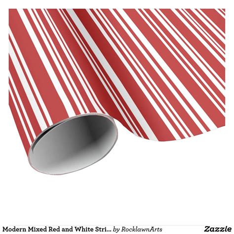 Modern Mixed Red And White Stripes Wrapping Paper Red