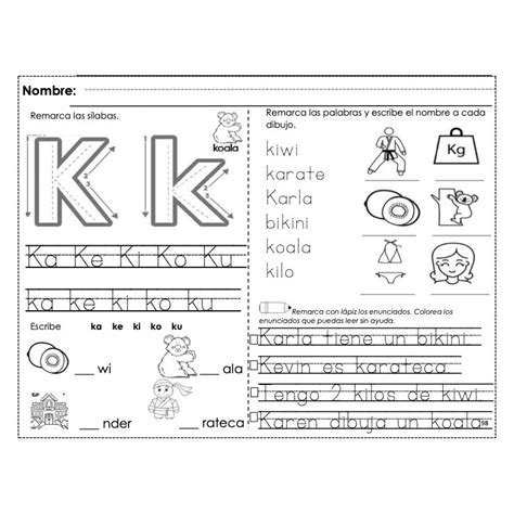 Traza Escribe Colorea Y Lee La Letra K