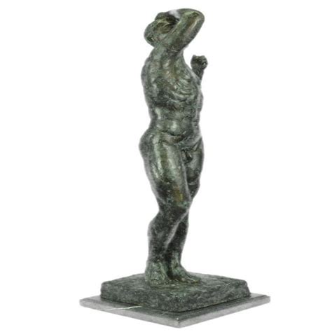Nude Male Man Bronze Sculpture On Marble Base Figurine