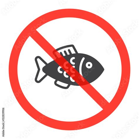 Fish Icon In Prohibition Red Circle No Fishing Ban Sign Forbidden