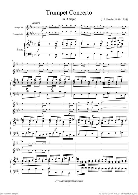 Fasch Trumpet Concerto In D Major Sheet Music For Trumpet And Piano