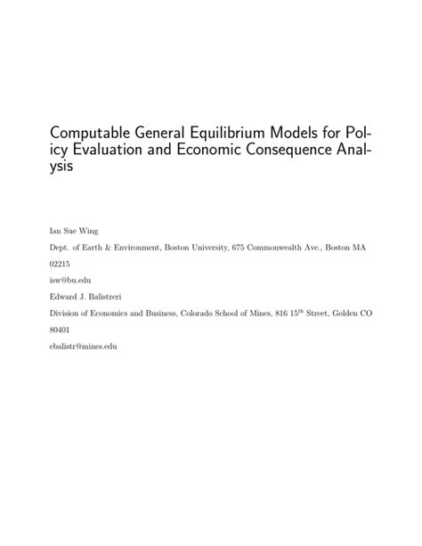 Computable General Equilibrium Models For Pol Ysis