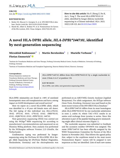 PDF A Novel HLADPB1 Allele HLADPB1 1447 01 Identified By Next