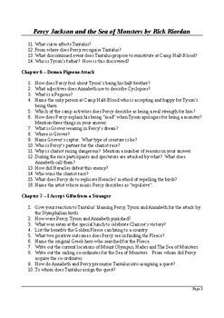 Percy Jackson And The Sea Of Monsters Detailed Reading Questions With